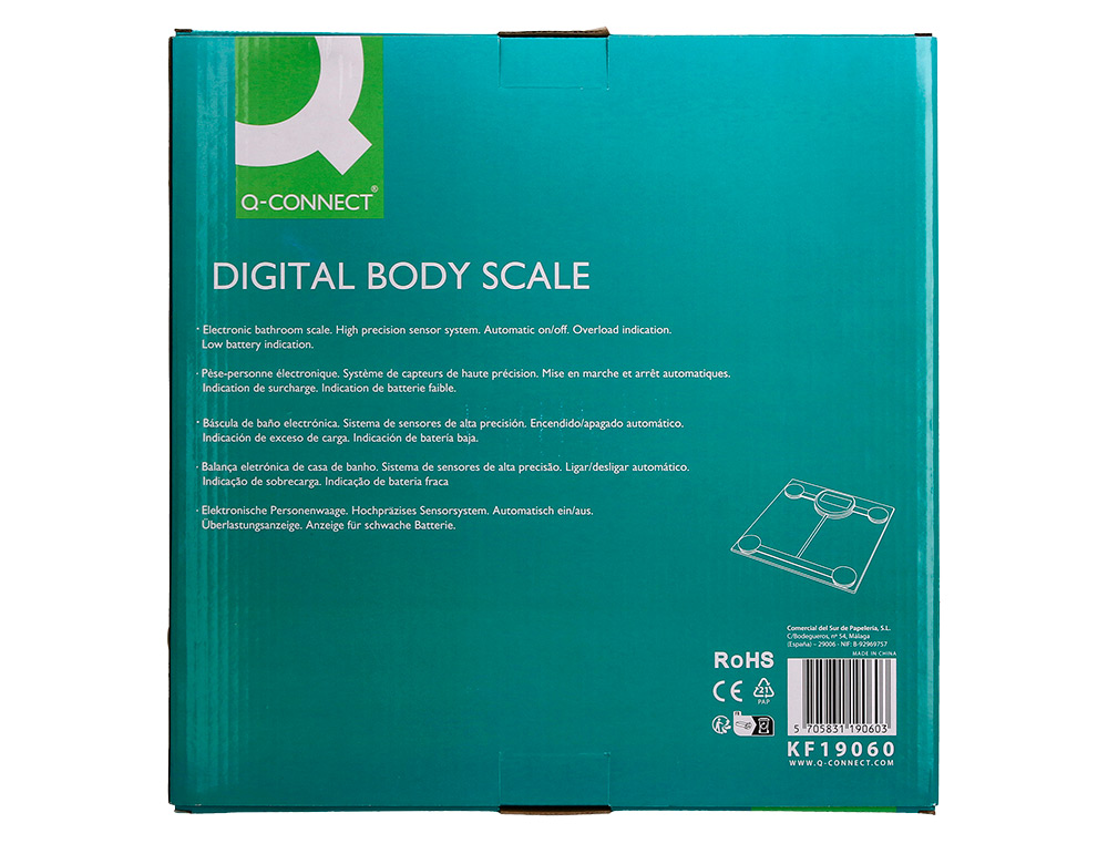 BASCULA BAÑO Q-CONNECT DIGITAL CON PANTALLA LCD PRECISION 100 GR CAPACIDAD DE 5 KG A 180 KG 300X300X22MM