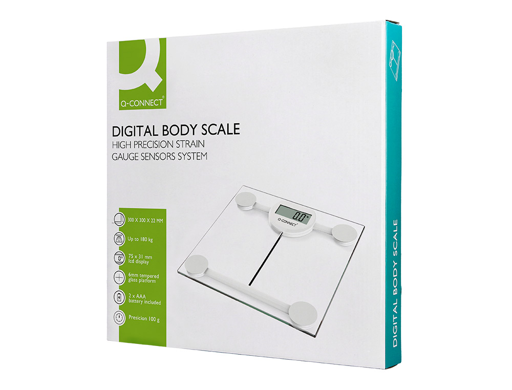 BASCULA BAÑO Q-CONNECT DIGITAL CON PANTALLA LCD PRECISION 100 GR CAPACIDAD DE 5 KG A 180 KG 300X300X22MM