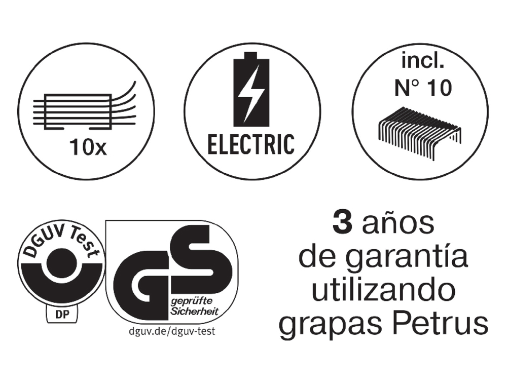 GRAPADORA PETRUS ELECTRICA E-310 CONTACTLESS ROJO METALIZADO CAPACIDAD 12 HOJAS USA GRAPAS Nº 10