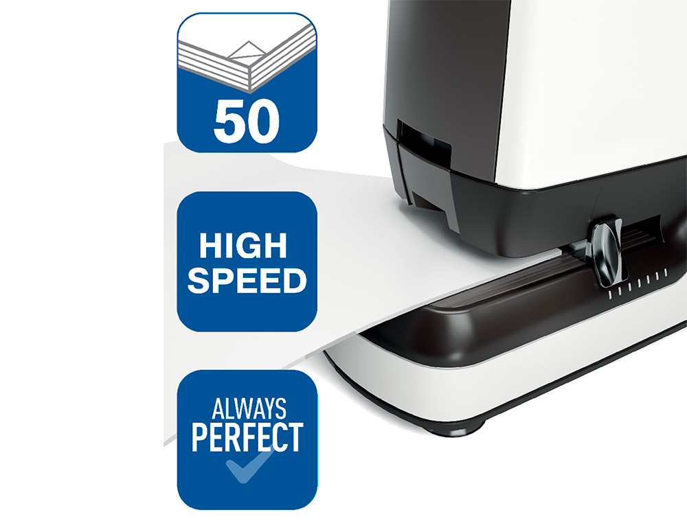 GRAPADORA RAPID PRO 90EC ELECTRICA BLANCO CAPACIDAD 50 HOJAS USA GRAPAS N 66 Y N 44