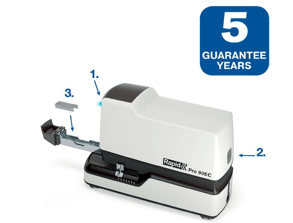 GRAPADORA RAPID PRO 90EC ELECTRICA BLANCO CAPACIDAD 50 HOJAS USA GRAPAS N 66 Y N 44