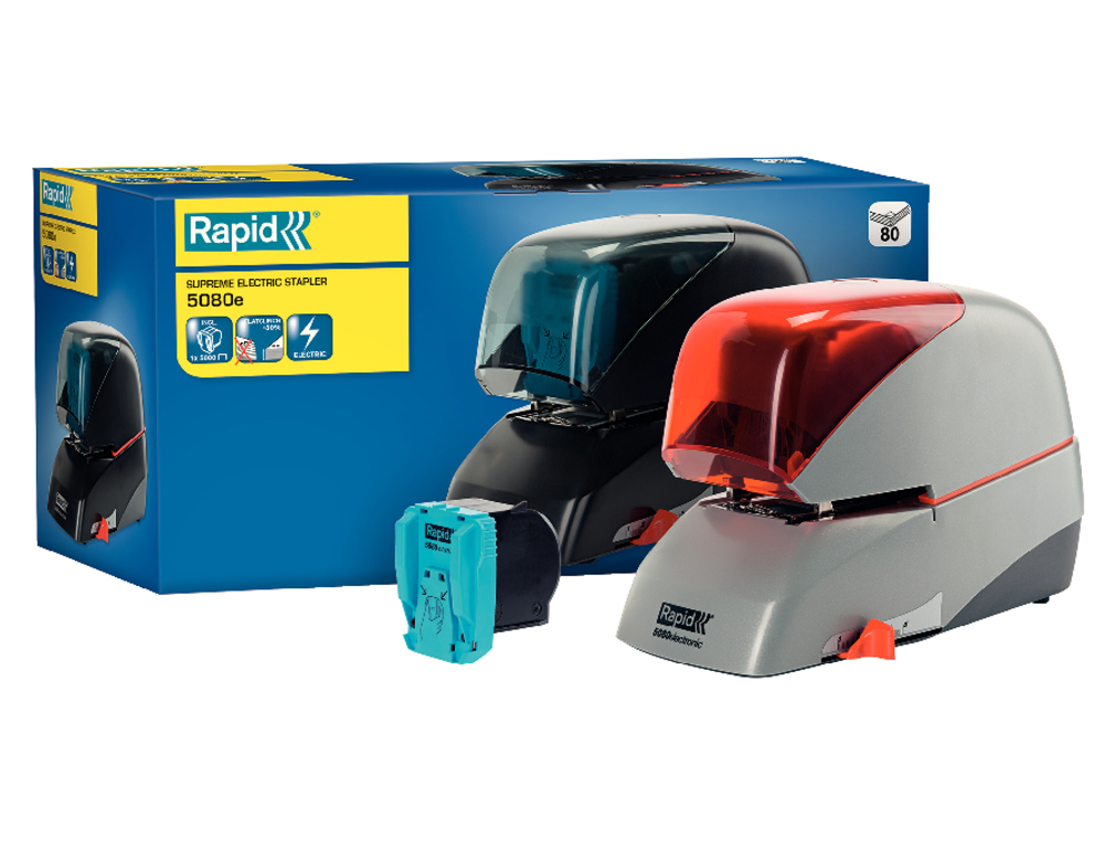 GRAPADORA RAPID 5080E ELECTRICA BLANCO/NEGRO CAPACIDAD 80 HOJAS USA GRAPAS CASETE 5080