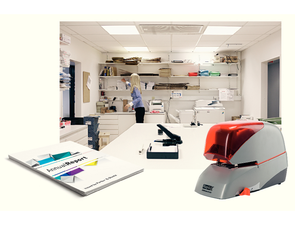 GRAPADORA RAPID 5080E ELECTRICA BLANCO/NEGRO CAPACIDAD 80 HOJAS USA GRAPAS CASETE 5080