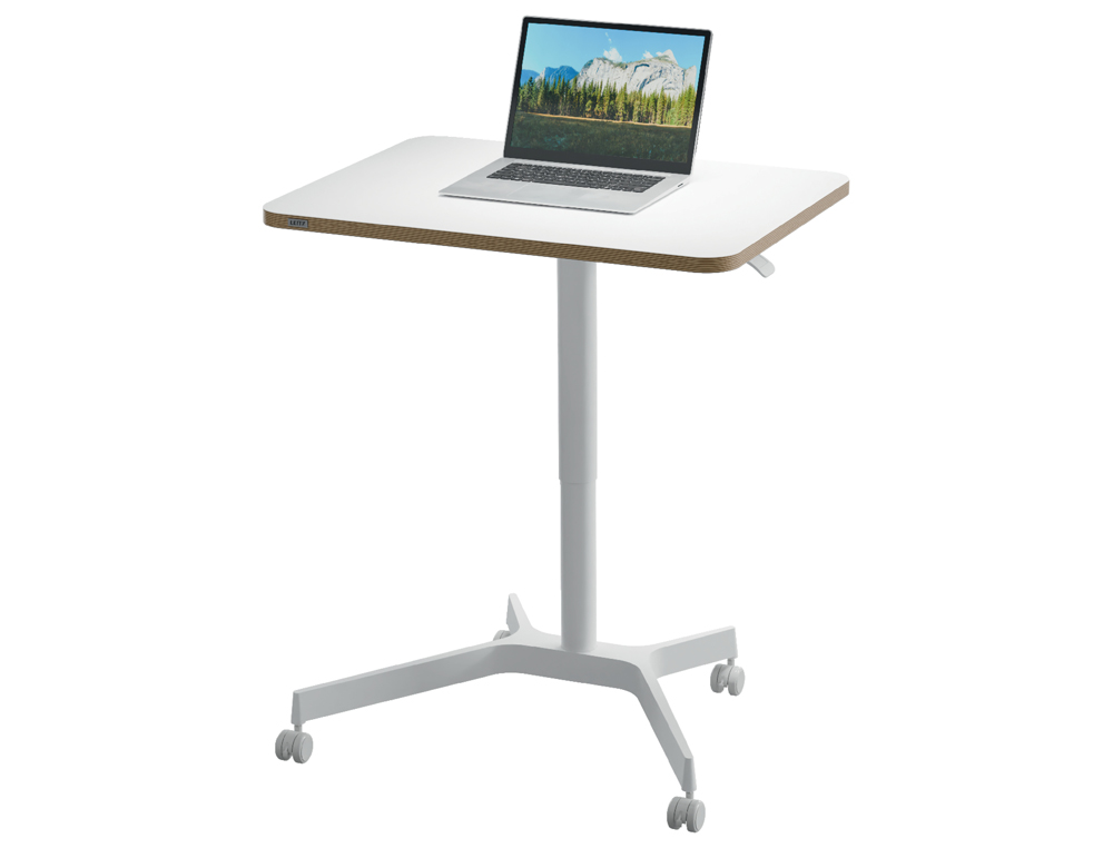 MESA LEITZ ERGO REGULABLE EN ALTURA NEUMATICA TABLERO 80X60 CM CON 4 RUEDAS COLOR BLANCO