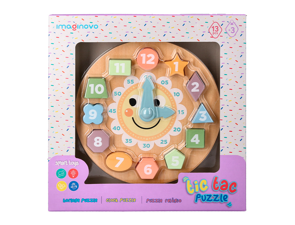 JUEGO INFANTIL IMAGINOVO MADERA RELOJ +3 AÑOS 13 PIEZAS 29X29X3,5CM