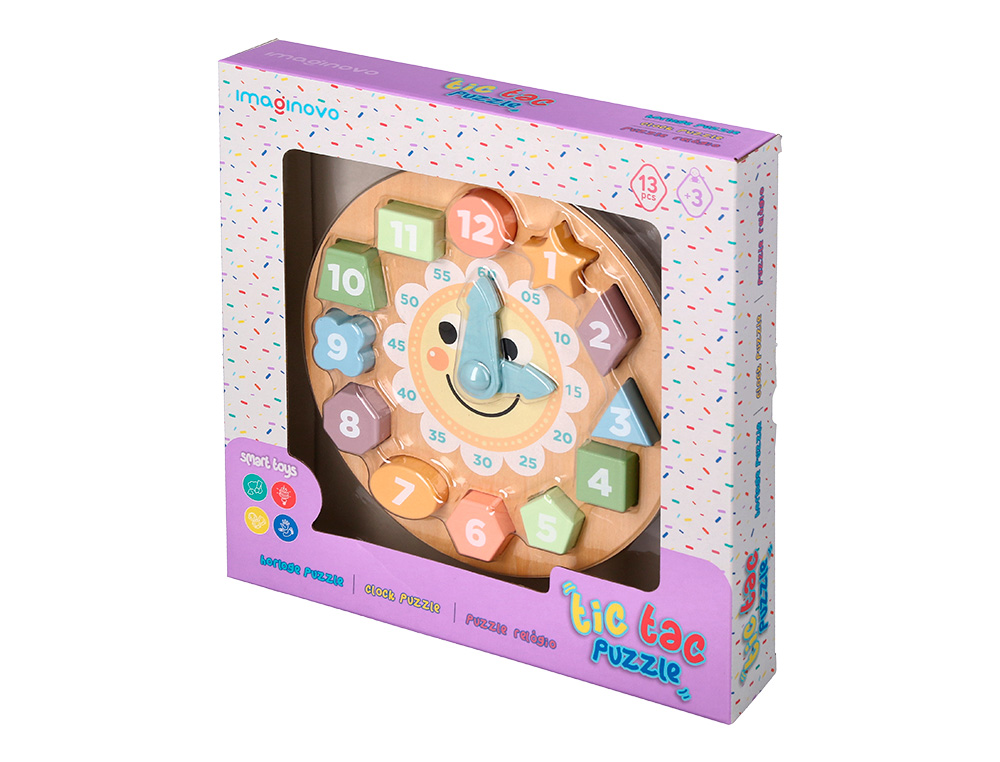 JUEGO INFANTIL IMAGINOVO MADERA RELOJ +3 AÑOS 13 PIEZAS 29X29X3,5CM