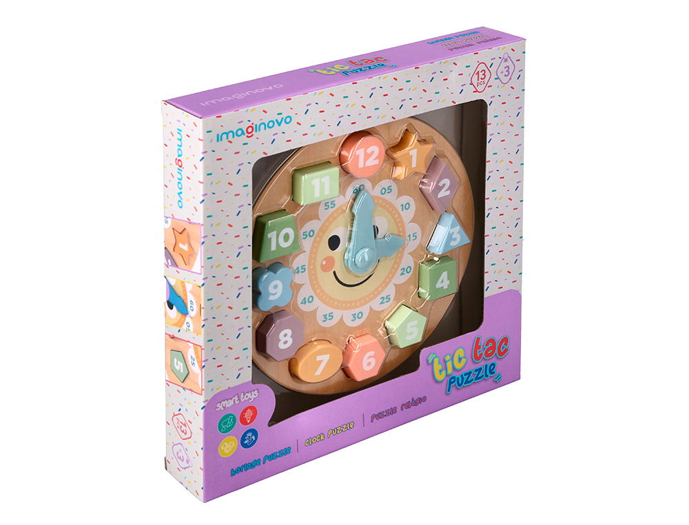 JUEGO INFANTIL IMAGINOVO MADERA RELOJ +3 AÑOS 13 PIEZAS 29X29X3,5CM