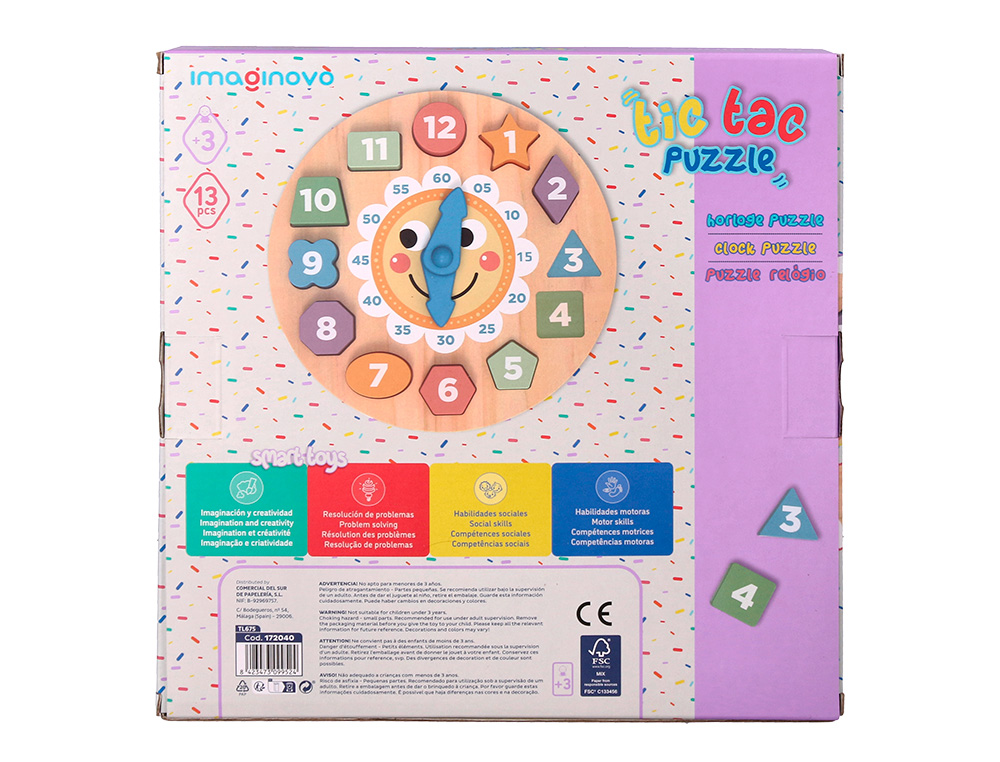 JUEGO INFANTIL IMAGINOVO MADERA RELOJ +3 AÑOS 13 PIEZAS 29X29X3,5CM