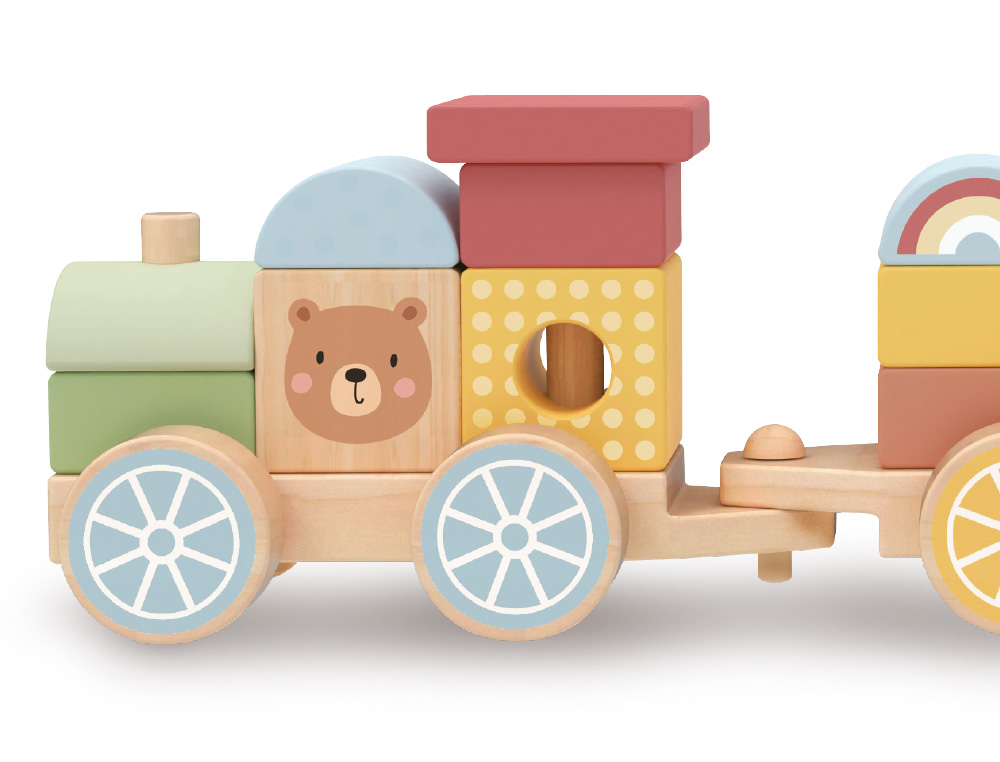JUEGO INFANTIL IMAGINOVO MADERA TREN FIGURAS APILABLES CON RUEDAS +18 MESES 38X9,5X7,5CM
