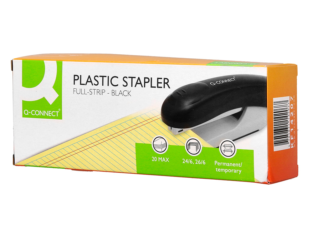 GRAPADORA Q-CONNECT KF14207 PLASTICO ABS NEGRA CAPACIDAD 20 HOJAS MEDIDAS 177X43X67MM
