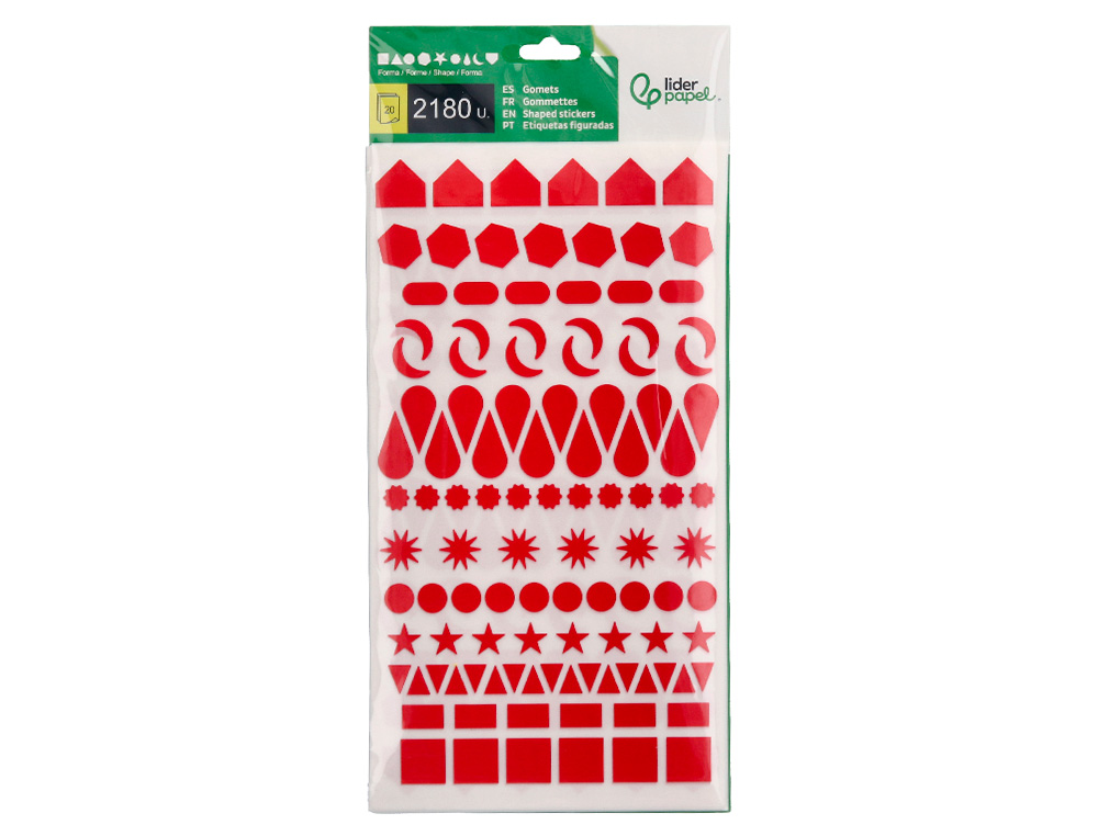 GOMETS LIDERPAPEL FIGURAS SURTIDAS BOLSA DE 20 HOJAS CIRCULOS TRIANGULOS ESTRELLAS CUADRADOS COLORES SURTIDOS