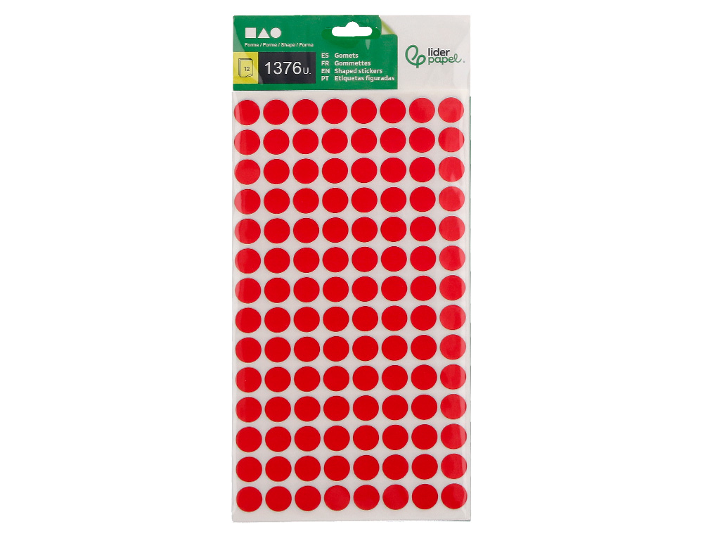 GOMETS LIDERPAPEL FIGURAS SURTIDAS BOLSA DE 12 HOJAS FIGURAS GEOMETRICAS PEQUEÑAS COLORES SURTIDOS