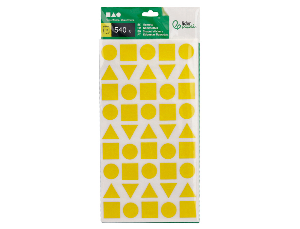 GOMETS LIDERPAPEL FIGURAS SURTIDAS BOLSA DE 12 HOJAS FIGURAS GEOMETRICAS MEDIANAS COLORES SURTIDOS