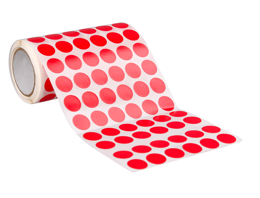 GOMETS LIDERPAPEL AUTOADHESIVO CIRCULOS 15 MM ROJO ROLLO DE 2500 UNIDADES EN CAJA DE CARTON