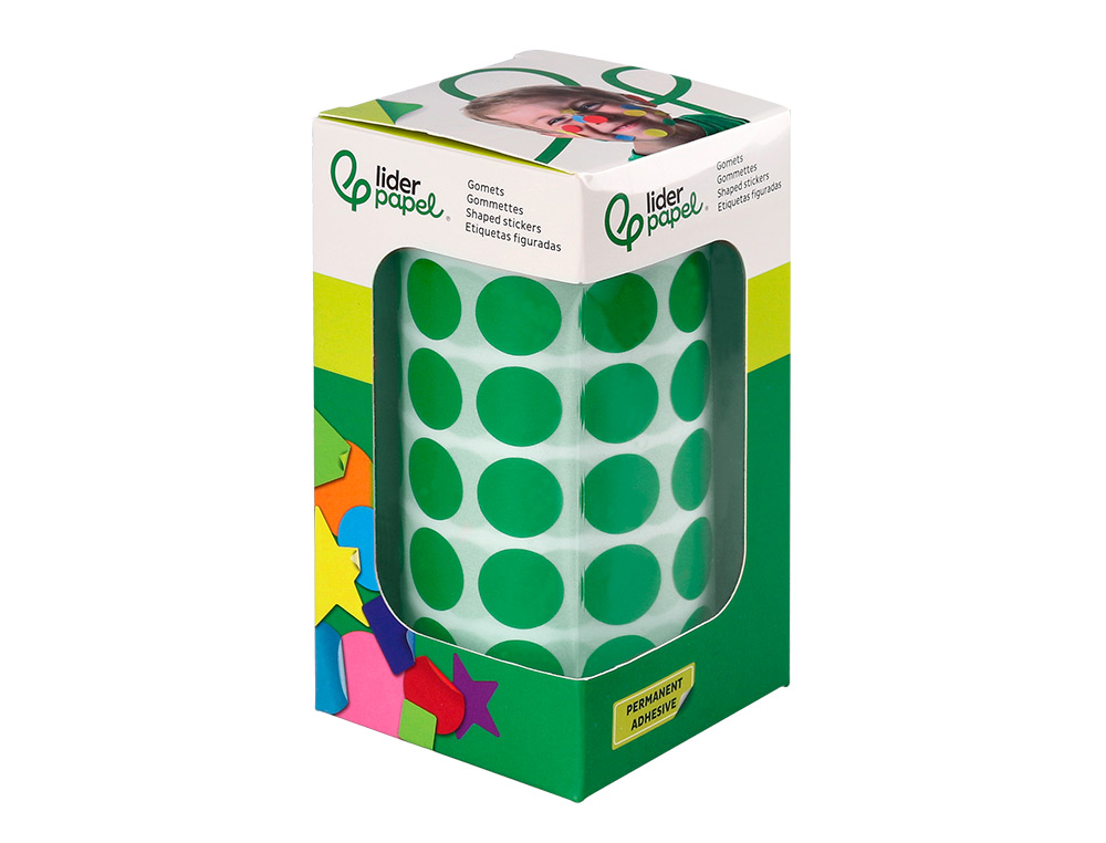 GOMETS LIDERPAPEL AUTOADHESIVO CIRCULOS 15 MM VERDE ROLLO DE 2500 UNIDADES EN CAJA DE CARTON
