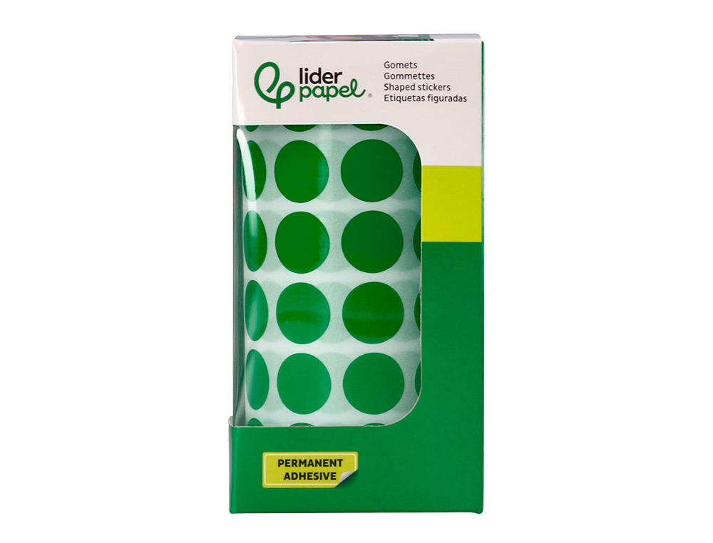 GOMETS LIDERPAPEL AUTOADHESIVO CIRCULOS 15 MM VERDE ROLLO DE 2500 UNIDADES EN CAJA DE CARTON