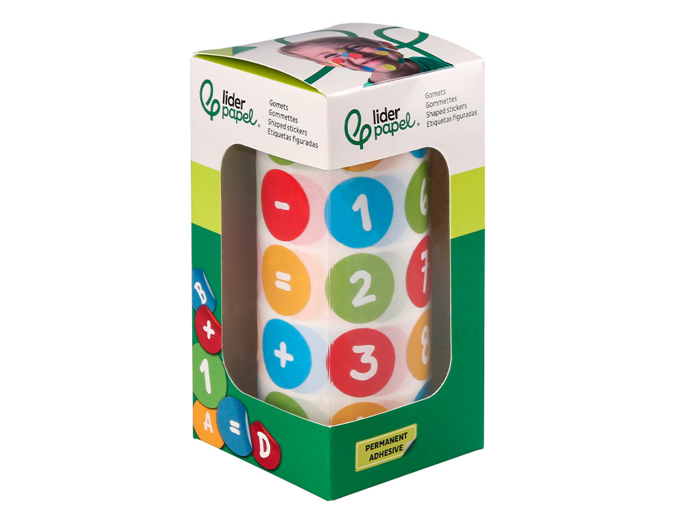 GOMETS LIDERPAPEL AUTOADHESIVO REDONDO NUMEROS 20 MM COLORES SURTIDOS ROLLO DE 1000 UNIDADES EN CAJA DE CARTON