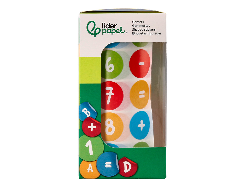 GOMETS LIDERPAPEL AUTOADHESIVO REDONDO NUMEROS 20 MM COLORES SURTIDOS ROLLO DE 1000 UNIDADES EN CAJA DE CARTON
