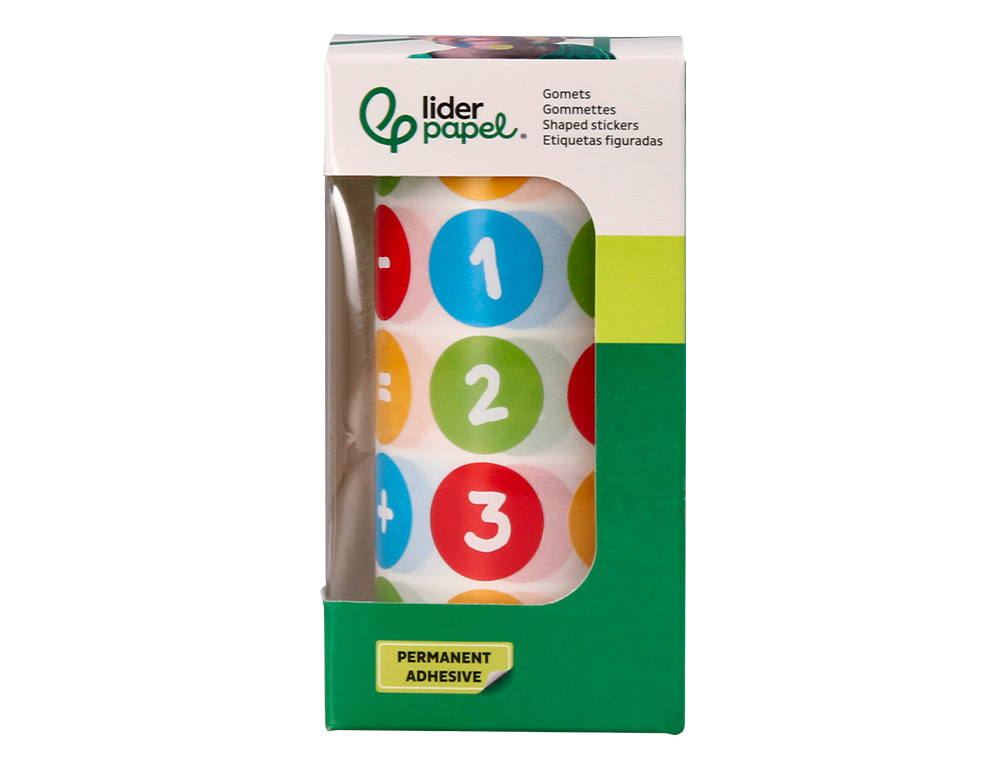GOMETS LIDERPAPEL AUTOADHESIVO REDONDO NUMEROS 20 MM COLORES SURTIDOS ROLLO DE 1000 UNIDADES EN CAJA DE CARTON