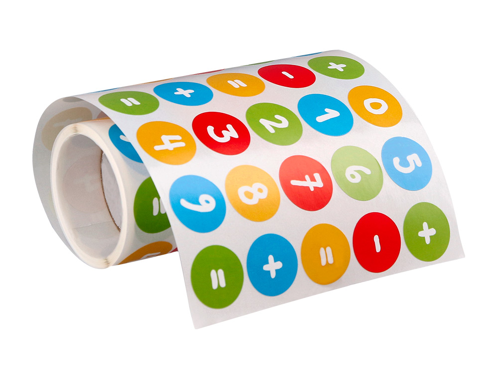 GOMETS LIDERPAPEL AUTOADHESIVO REDONDO NUMEROS 20 MM COLORES SURTIDOS ROLLO DE 1000 UNIDADES EN CAJA DE CARTON