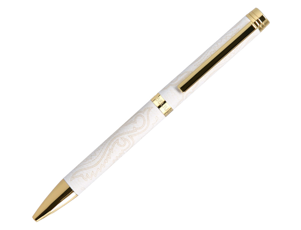 BOLIGRAFO BELIUS WILD WEST ALUMINIO COLOR CREMA DORADO TINTA COLOR AZUL CAJA DE DISEÑO