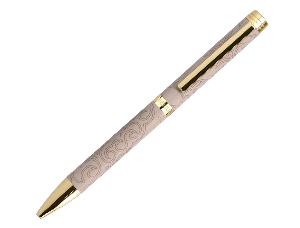 BOLIGRAFO BELIUS WILD WEST ALUMINIO COLOR BEIGE DORADO TINTA COLOR AZUL CAJA DE DISEÑO