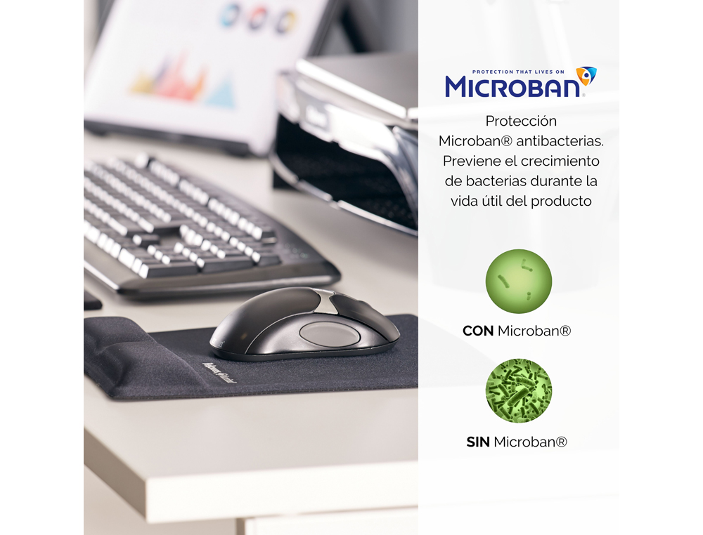 ALFOMBRILLA PARA RATON FELLOWES CANAL HEALTH-V NEGRA CON REPOSAMUÑECAS DE GEL 222X209,6X251 MM