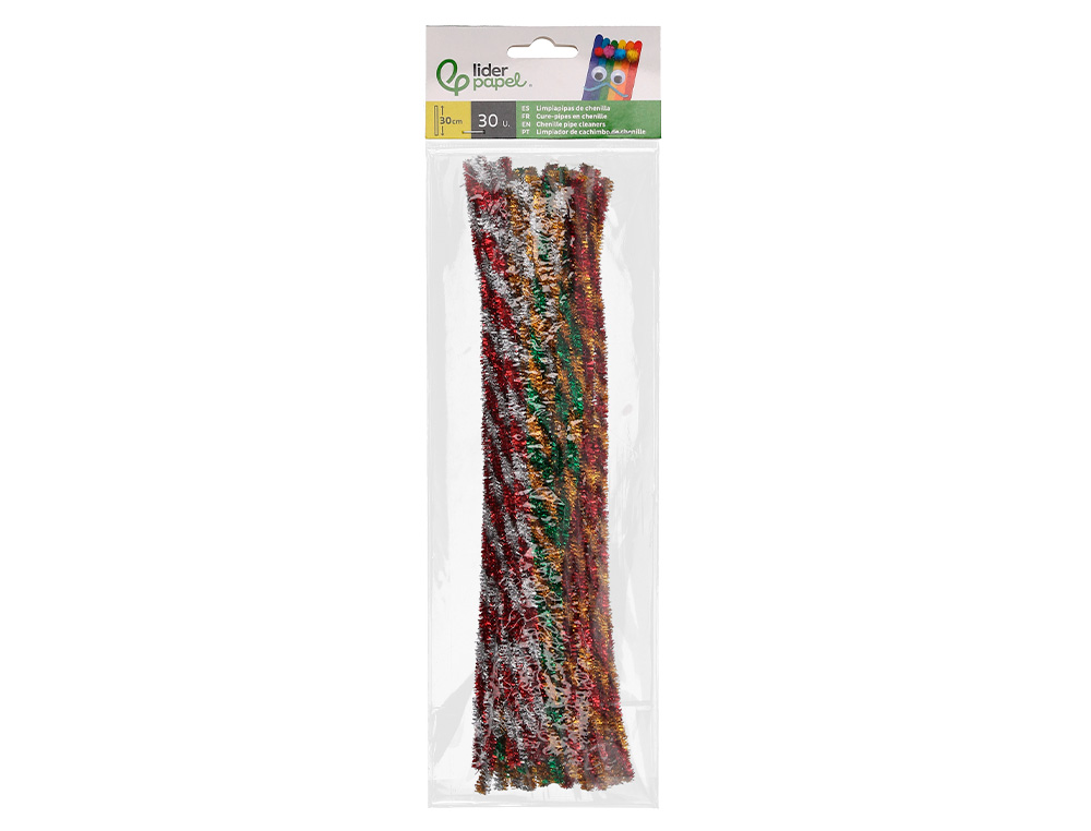 LIMPIAPIPAS DE CHENILLA LIDERPAPEL 30 CM DOS COLORES BRILLANTES SURTIDOS BOLSA DE 30 UNIDADES