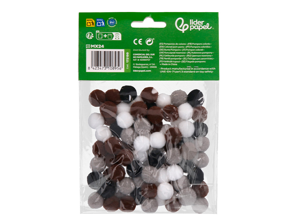 POMPONES DE COLORES LIDERPAPEL 1,5 CM TONALIDADES NEUTRAS BOLSA CON 80 UNIDADES