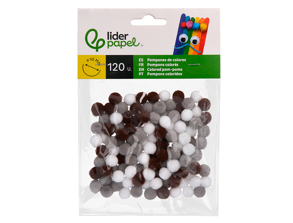 POMPONES DE COLORES LIDERPAPEL 1 CM TONALIDADES NEUTRAS BOLSA CON 120 UNIDADES