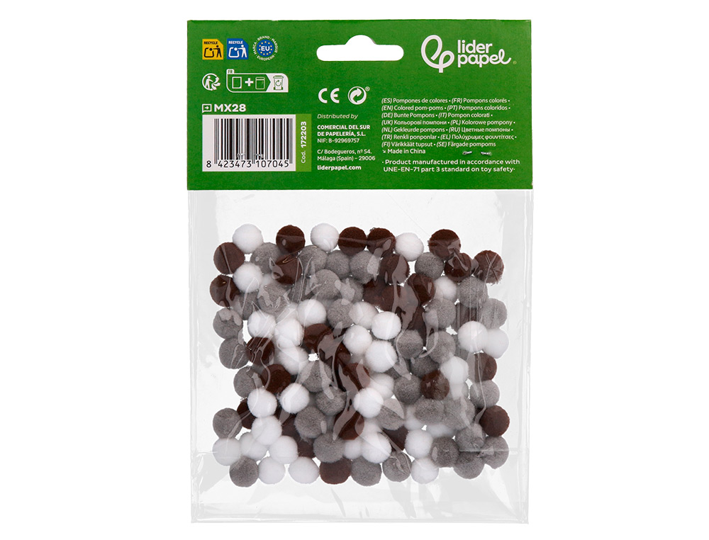 POMPONES DE COLORES LIDERPAPEL 1 CM TONALIDADES NEUTRAS BOLSA CON 120 UNIDADES
