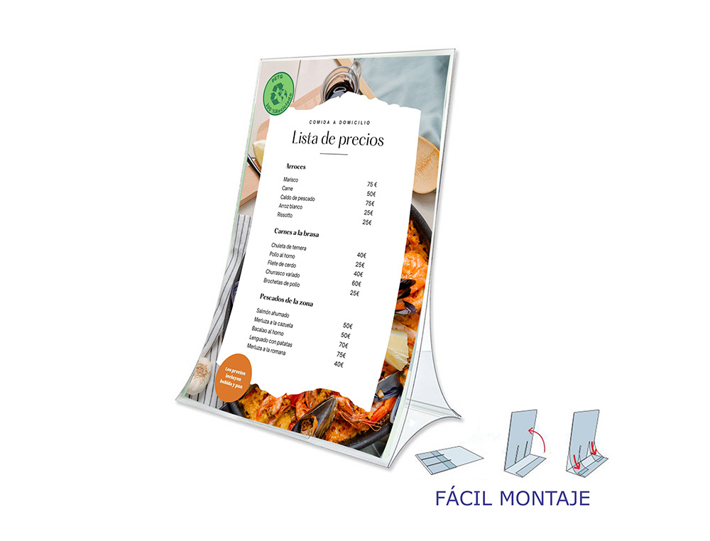EXPOSITOR SOBREMESA ARCHIVO 2000 PLEGABLE PET 100% RECICLABLE DIN A5 VERTICAL TRANSPARENTE 90X150X210 MM