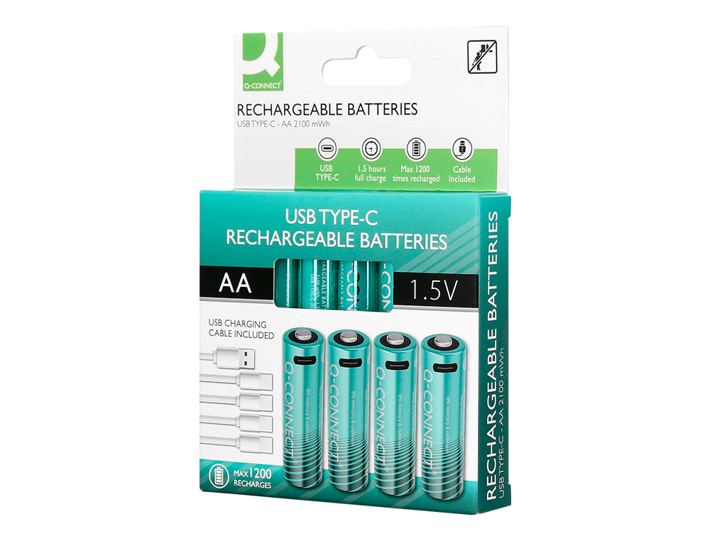 PILA Q-CONNECT AA RECARGABLE POR USB-C BLISTER DE 4 UNIDADES