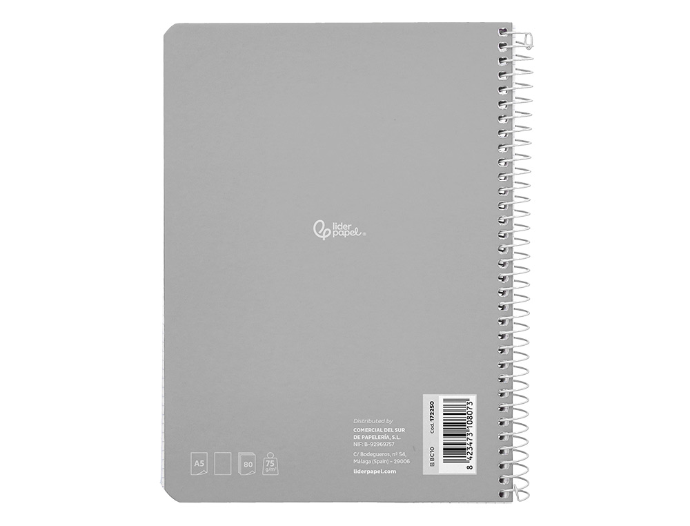 CUADERNO ESPIRAL LIDERPAPEL A5 SMART TAPA BLANDA 80H 75GR LISO SIN MARGEN COLORES SURTIDOS
