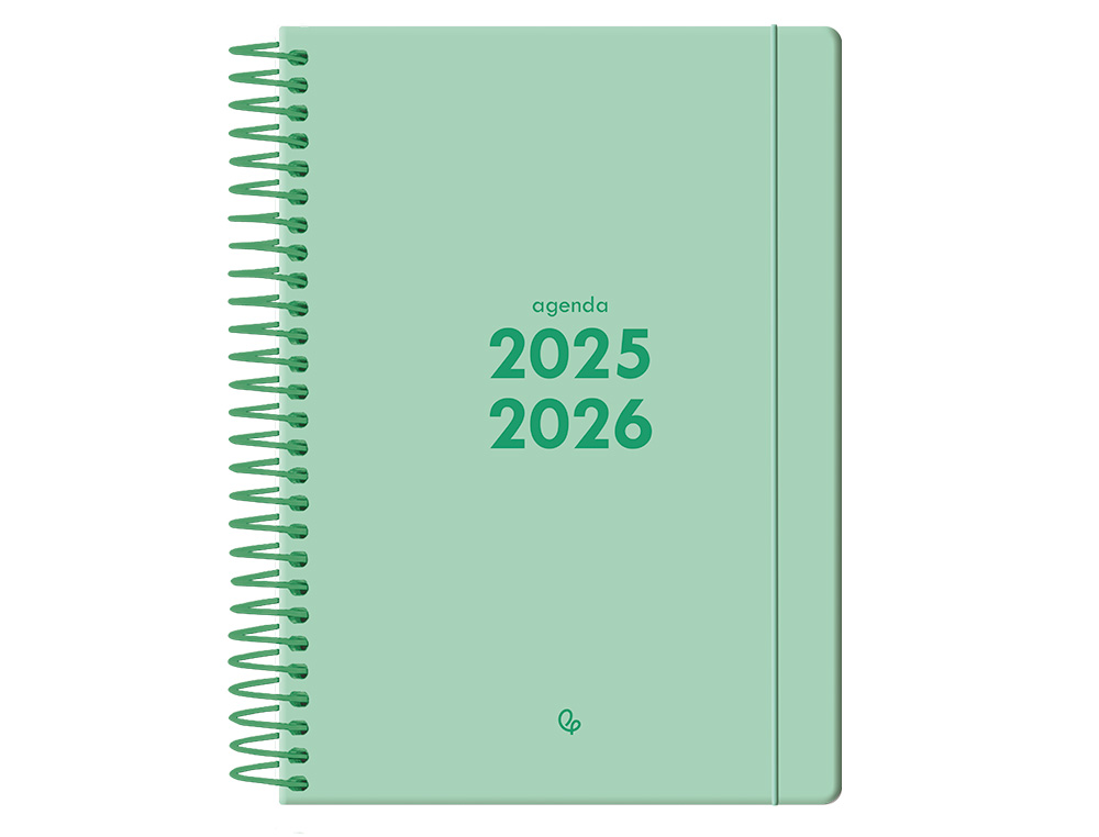 AGENDA ESCOLAR LIDERPAPEL 25-2 6 ESPIRAL BASIC VERDE MENTA SEMANA VISTA A5 BILINGÜE PAPEL FSC 70 GR