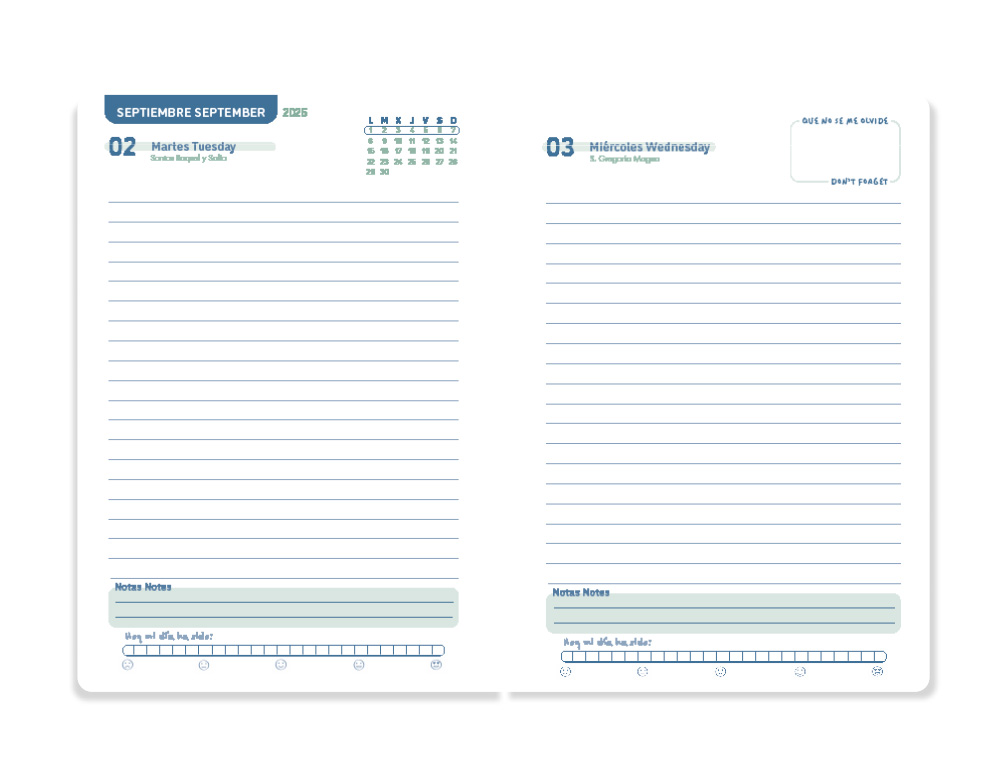 AGENDA ESCOLAR LIDERPAPEL 25-26 ESPIRAL CLASSIC AZUL TURQUESA DIA PAGINA A5 BILINGÜE PAPEL FSC 70 GR