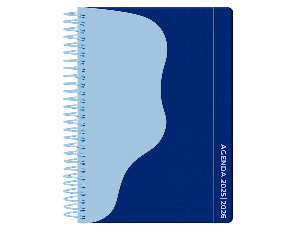 AGENDA ESCOLAR LIDERPAPEL 25-26 ESPIRAL WAVES AZUL OSCU RO SEMANA VISTA A5 BILINGE PAPEL FSC 80 GR