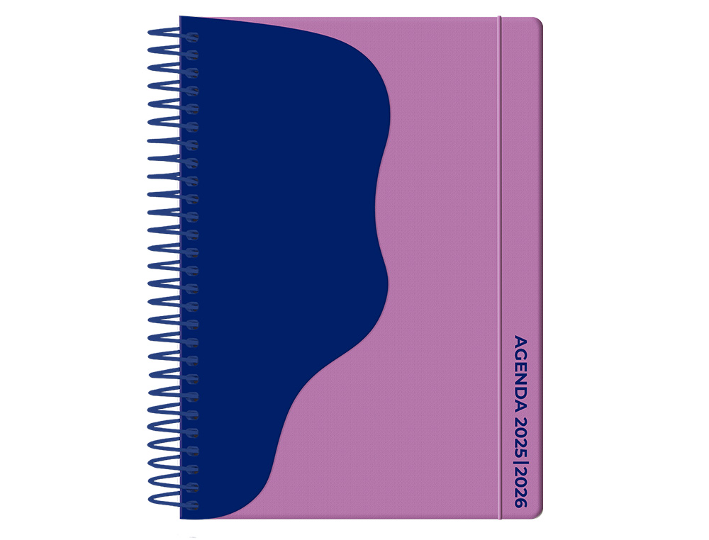 AGENDA ESCOLAR LIDERPAPEL 25-26 ESPIRAL WAVES MORADO SEMANA VISTA A5 BILINGÜE PAPEL FSC 80 GR