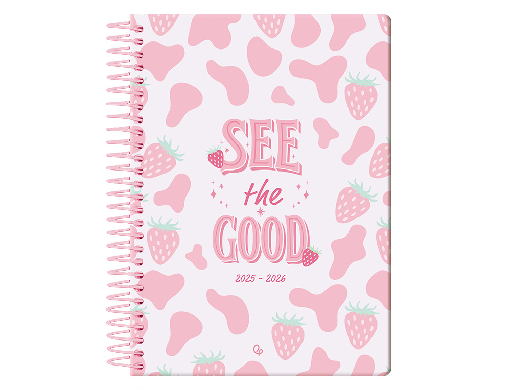 AGENDA ESCOLAR LIDERPAPEL 25-26 ESPIRAL PETITE FRESAS SEMANA VISTA A5 BILINGE PAPEL FSC 80 GR
