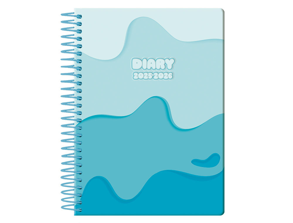 AGENDA ESCOLAR LIDERPAPEL 25-26 ESPIRAL MELTING AZUL SEMANA VISTA A5 BILINGÜE PAPEL FSC 80 GR