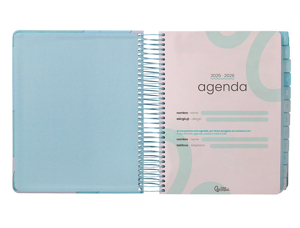 AGENDA ESCOLAR LIDERPAPEL 25-26 ESPIRAL ZANTE DIA PAGINA A5 BILINGÜE PAPEL FSC 80 GR