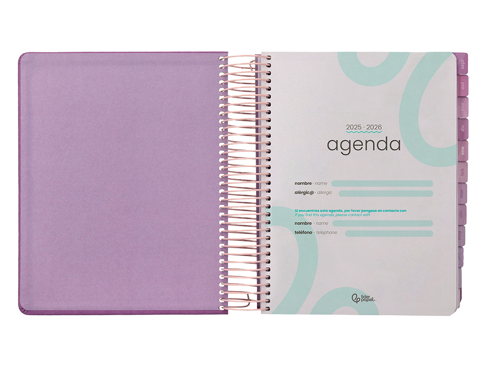 AGENDA ESCOLAR LIDERPAPEL 25-26 ESPIRAL KYMOLOS DIA PAGINA A5 BILINGE PAPEL FSC 80 GR