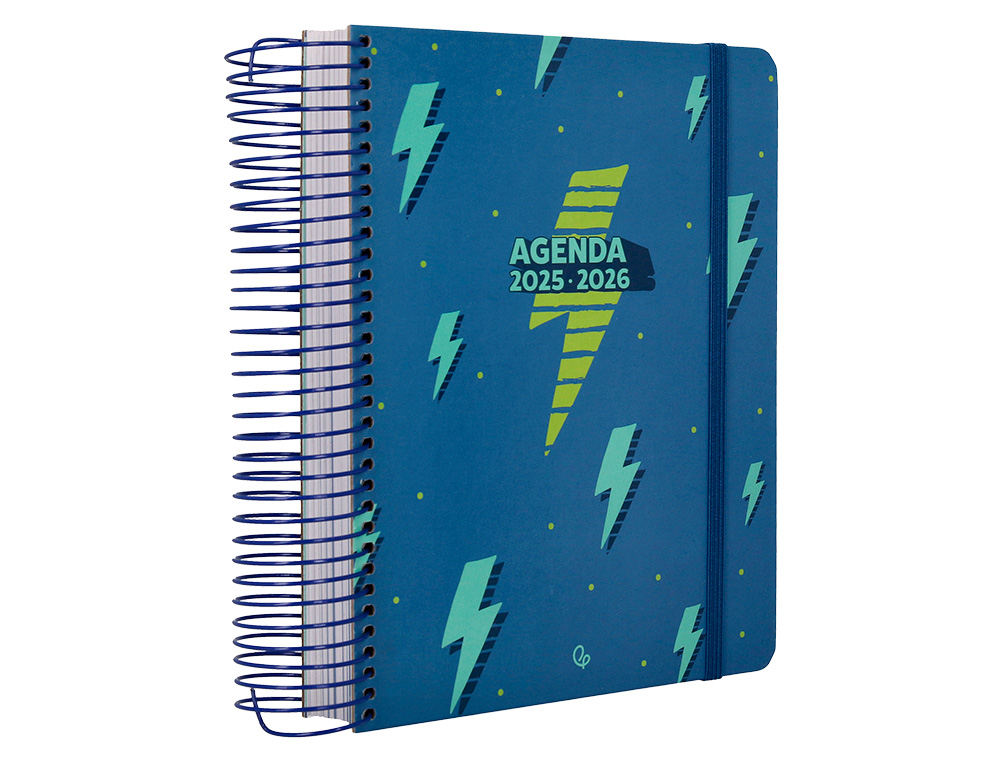 AGENDA ESCOLAR LIDERPAPEL 25-26 ESPIRAL PATTERNS RAYOS AZUL DIA PAGINA A5 BILINGÜE PAPEL FSC 80 GR