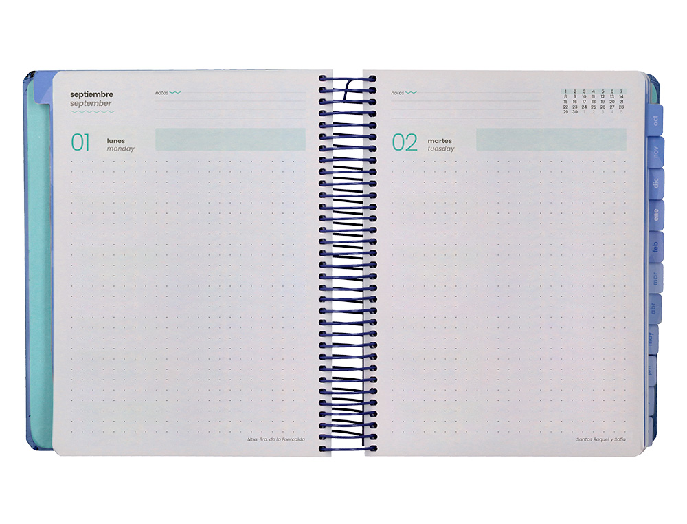 AGENDA ESCOLAR LIDERPAPEL 25-26 ESPIRAL PATTERNS RAYOS AZUL DIA PAGINA A5 BILINGÜE PAPEL FSC 80 GR