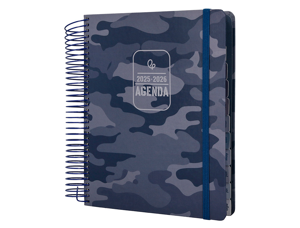 AGENDA ESCOLAR LIDERPAPEL 25-26 ESPIRAL PATTERNS MILITAR GRIS DIA PAGINA A5 BILINGÜE PAPEL FSC 80 GR