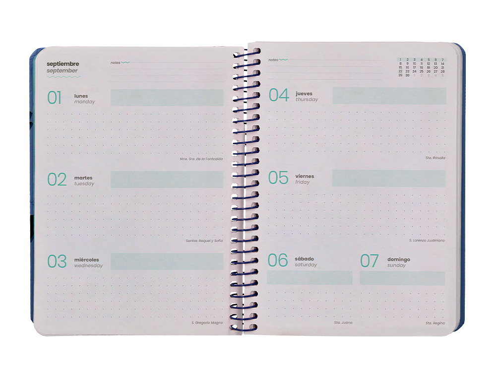AGENDA ESCOLAR LIDERPAPEL 25-26 ESPIRAL PATTERNS RAYOS AZUL SEMANA VISTA A6 BILINGÜE PAPEL FSC 80 GR