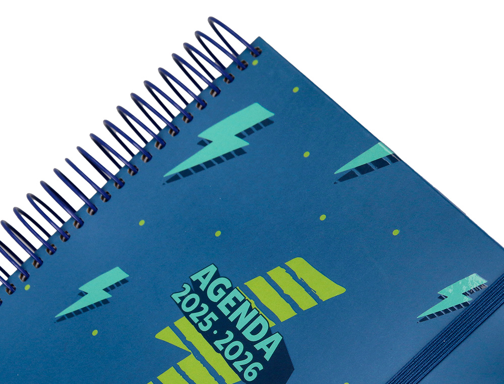 AGENDA ESCOLAR LIDERPAPEL 25-26 ESPIRAL PATTERNS RAYOS AZUL SEMANA VISTA A6 BILINGÜE PAPEL FSC 80 GR