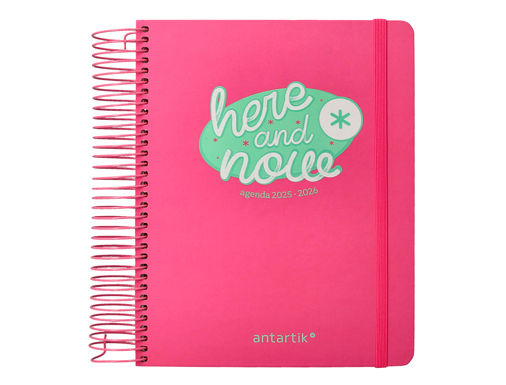 AGENDA ESCOLAR ANTARTIK 25-26 ESPIRAL HERE AND NOW ROSA DIA PAGINA A5 BILINGÜE PAPEL FSC 80 GR
