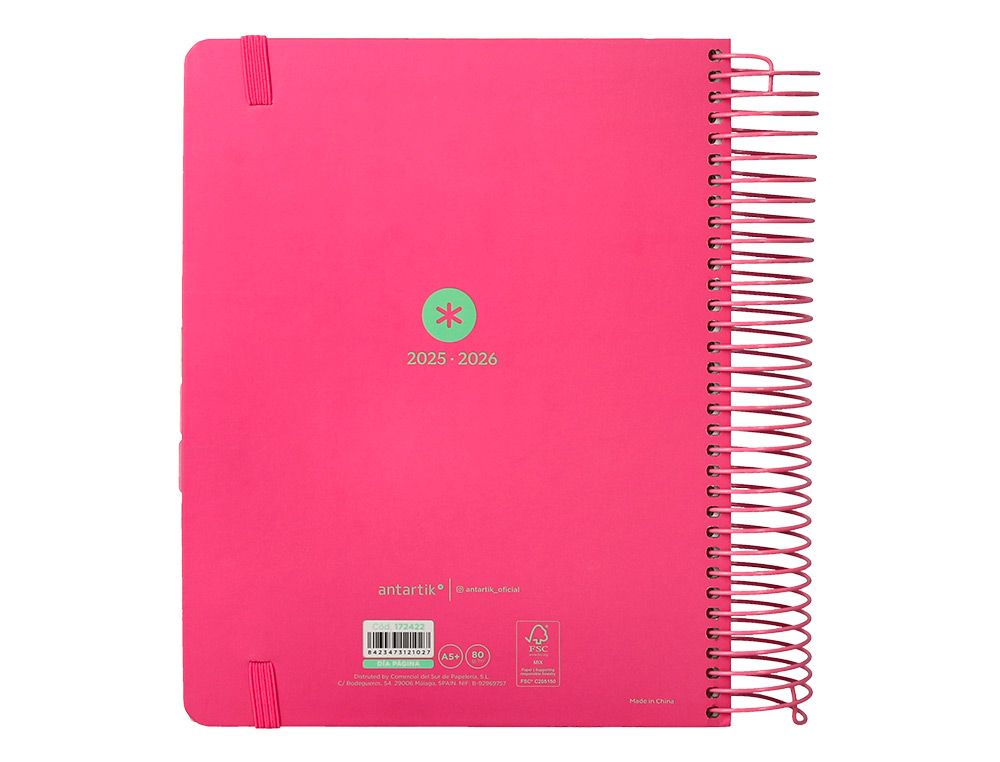 AGENDA ESCOLAR ANTARTIK 25-26 ESPIRAL HERE AND NOW ROSA DIA PAGINA A5 BILINGÜE PAPEL FSC 80 GR