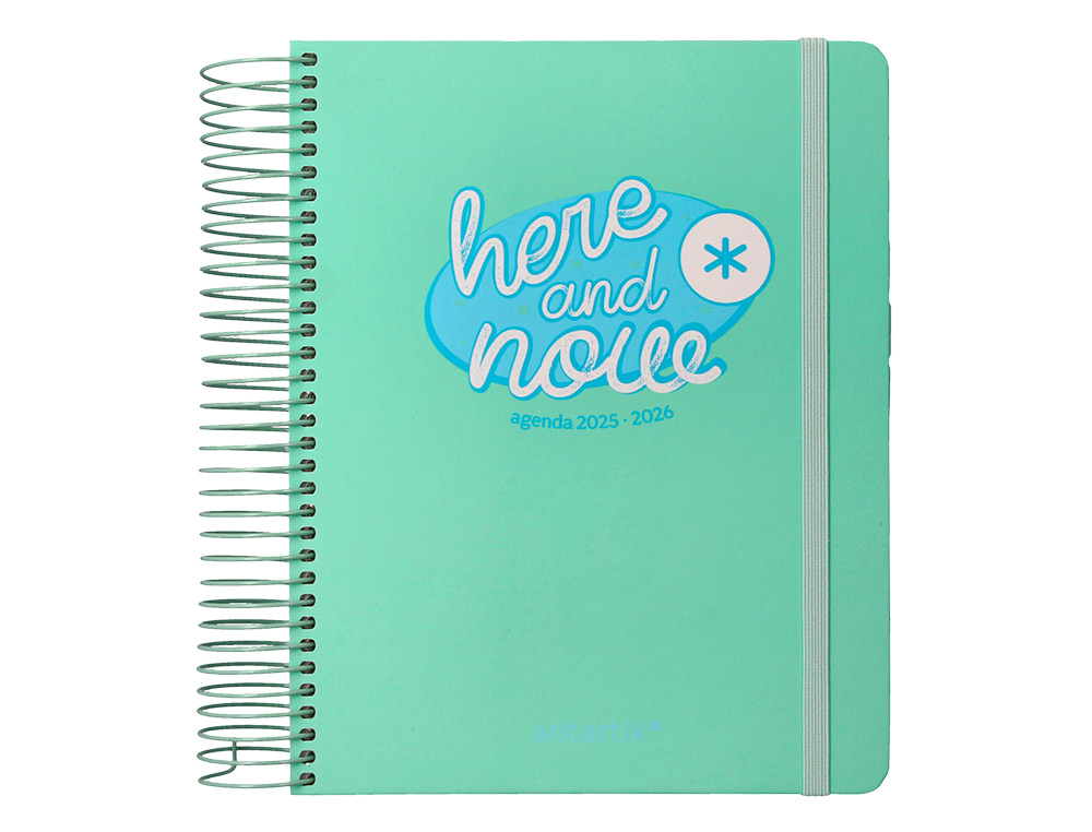 AGENDA ESCOLAR ANTARTIK 25-26 ESPIRAL HERE AND NOW TURQUESA DIA PAGINA A5 BILINGÜE PAPEL FSC 80 GR 80 GR